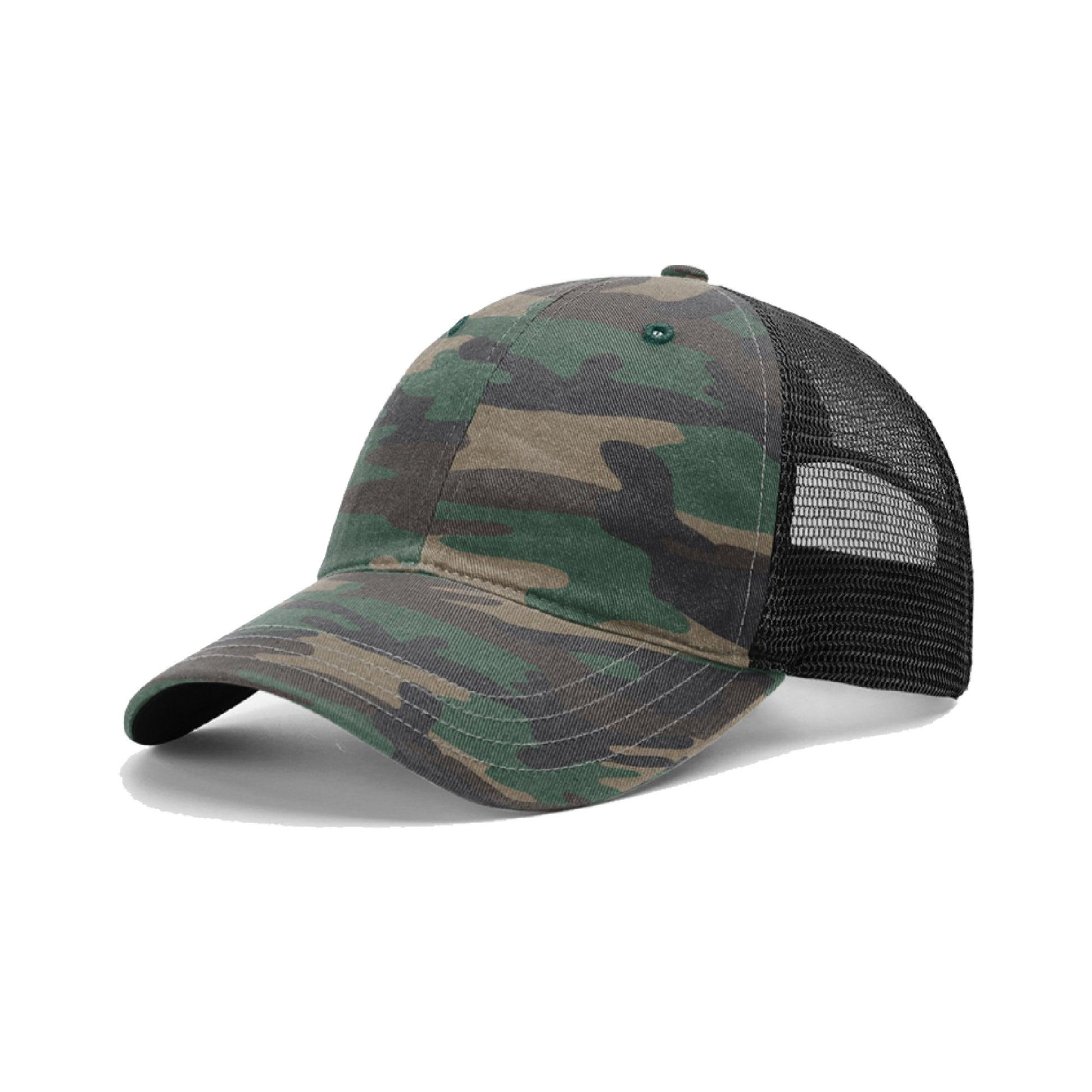 Richardson 111P Washed Printed Trucker Cap Adjustable Army Camo/ Black