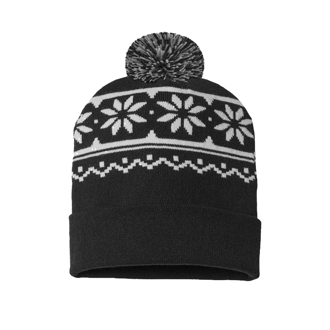 USA Made 12" Snowflake Knit Pom Beanie