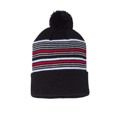 12" Striped Pom-Pom Cuffed Beanie