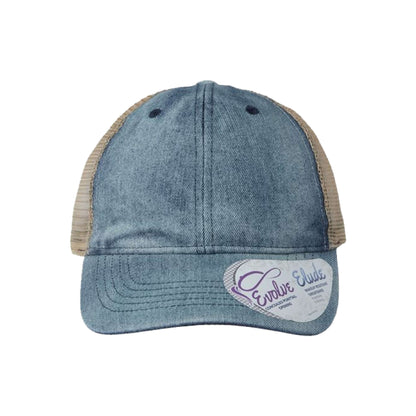 Women's Denim Pattern Undervisor Mesh Back Ponytail Cap