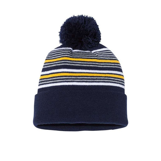 12" Striped Pom-Pom Cuffed Beanie