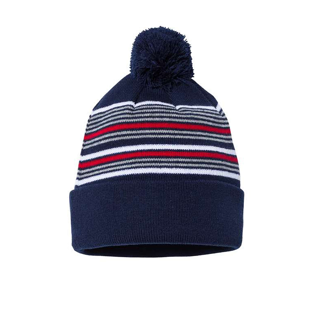 12" Striped Pom-Pom Cuffed Beanie