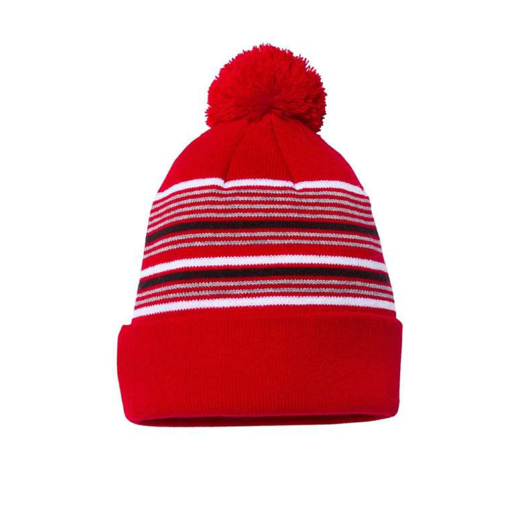 12" Striped Pom-Pom Cuffed Beanie