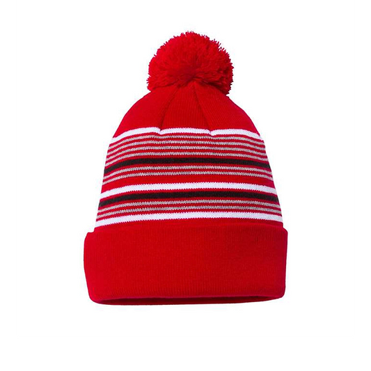 12" Striped Pom-Pom Cuffed Beanie