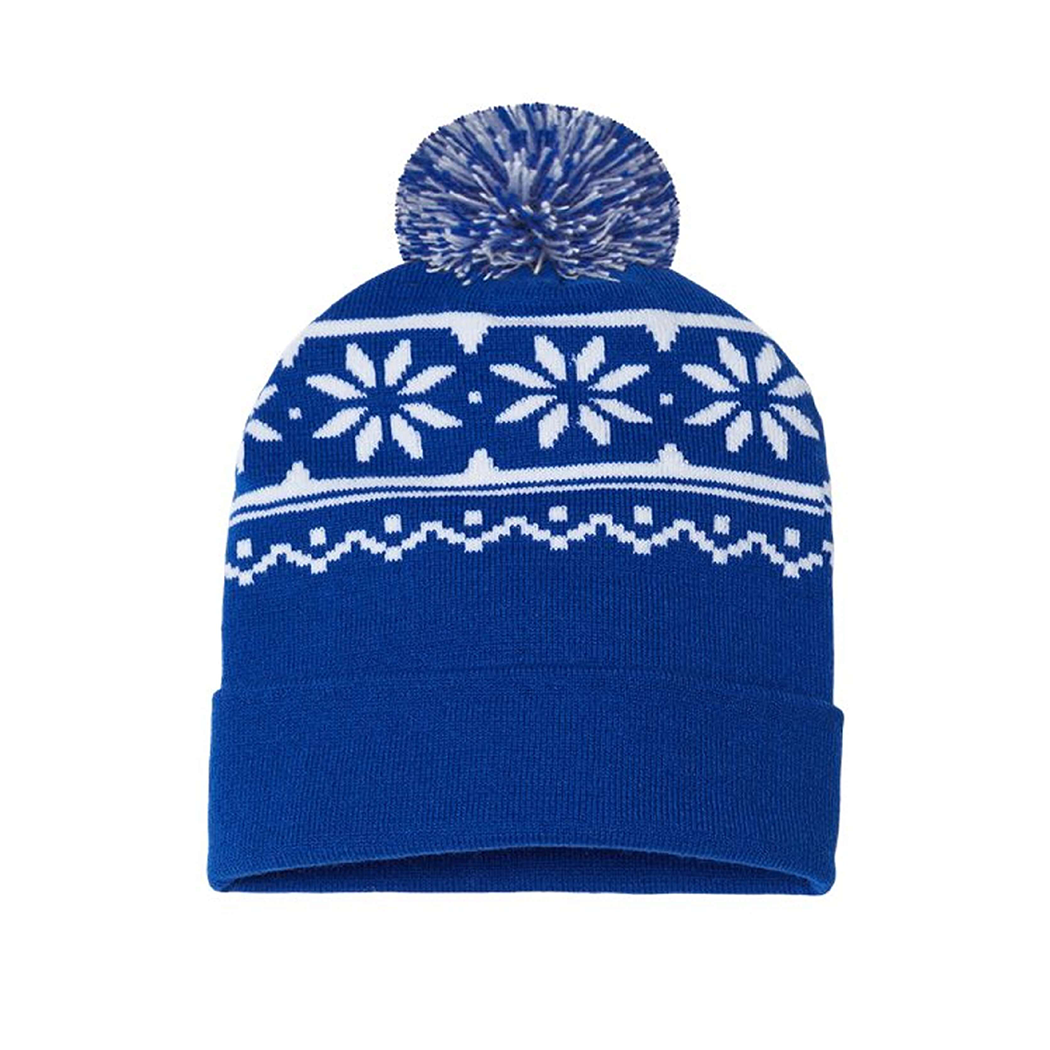 USA Made 12" Snowflake Knit Pom Beanie