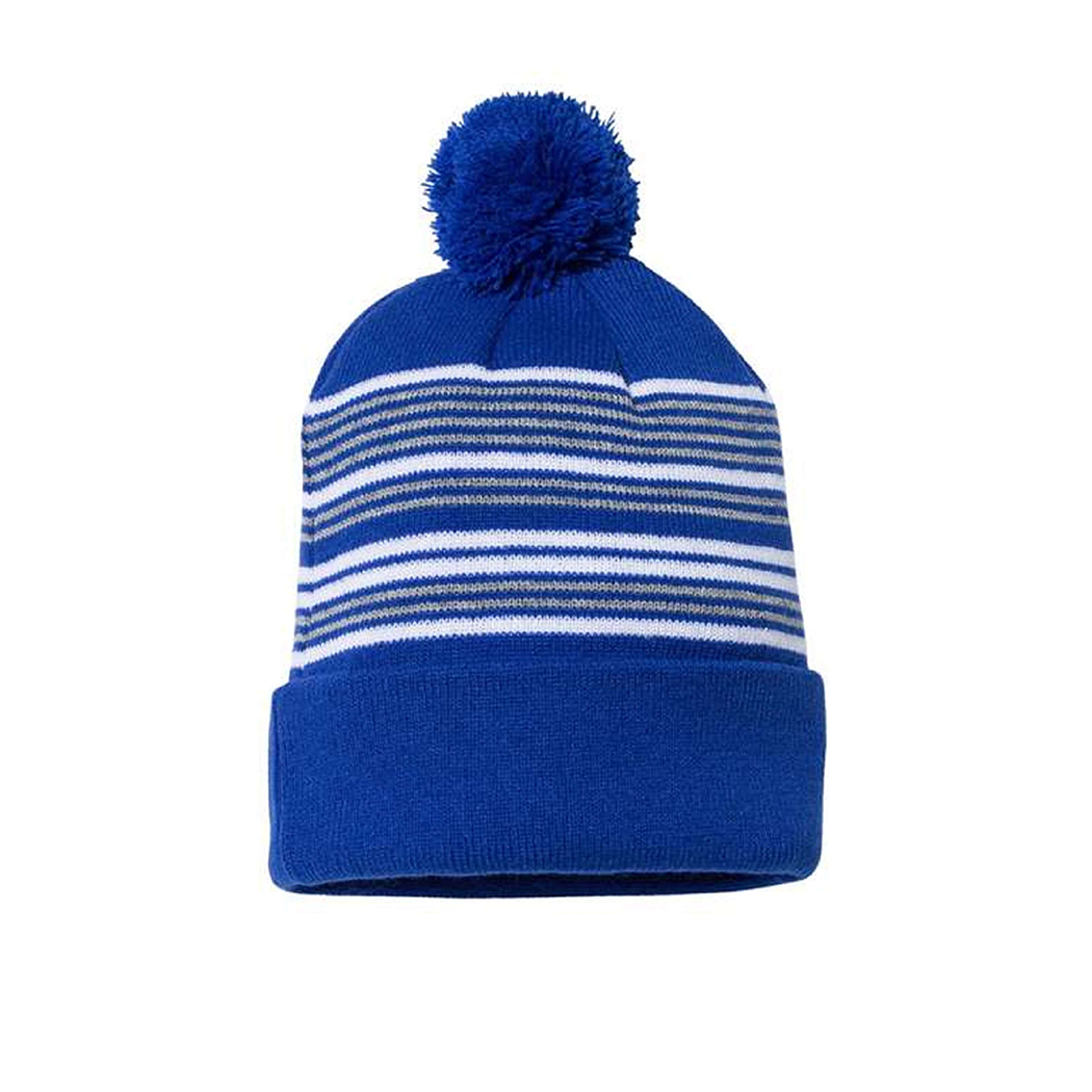 12" Striped Pom-Pom Cuffed Beanie