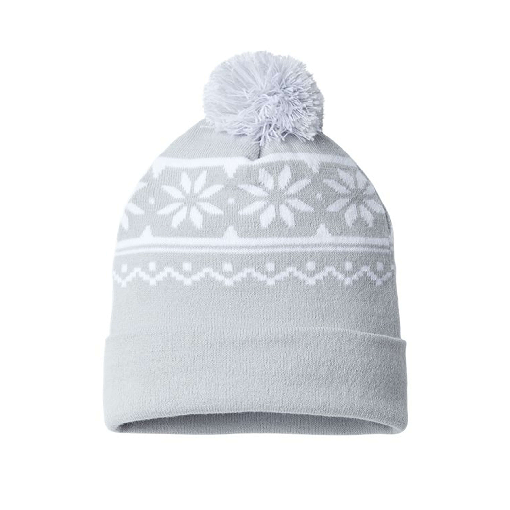 USA Made 12" Snowflake Knit Pom Beanie